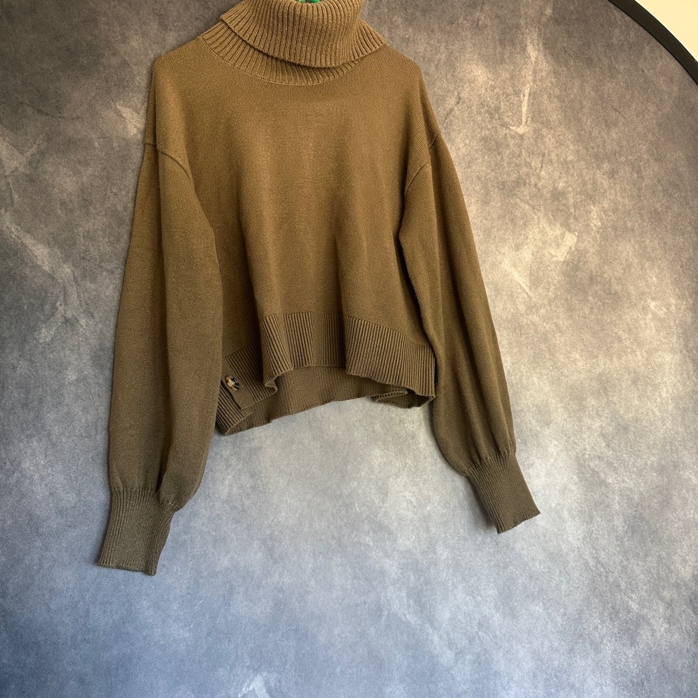NWT Lucyswhims The Drop Elegant Olive Turtleneck Sweater Medium with Buttons